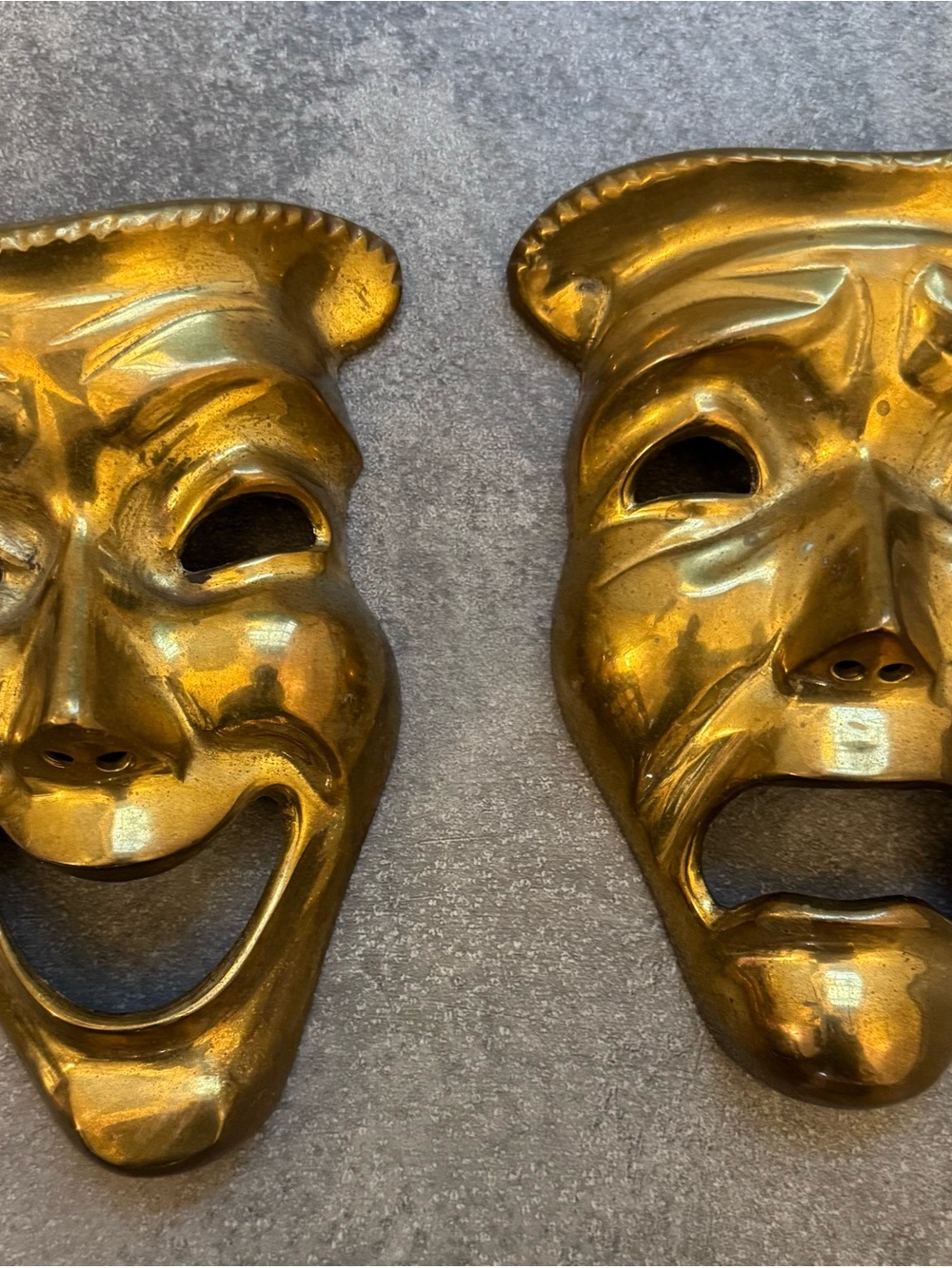 Vintage Brass Comedy & Tragedy Theater Masks - Set of 2